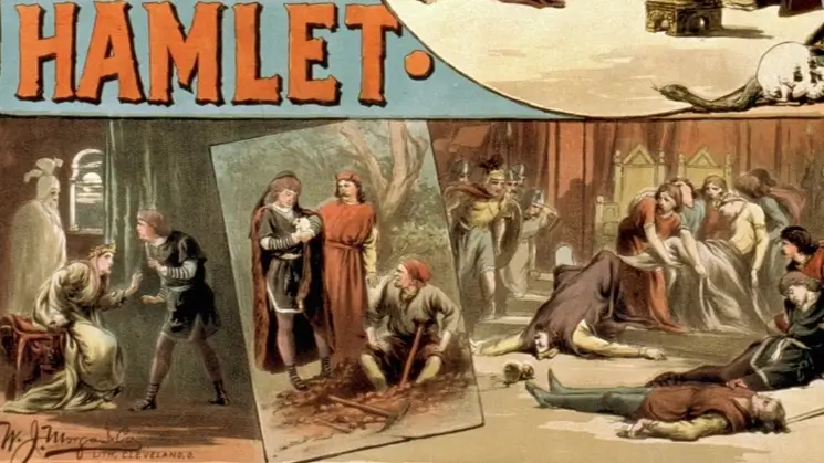 Dinamica do Tempo Hamlet: Ilustração da peça Hamlet, de Shakespeare, composta por várias cenas entrelaçadas, representando momentos determinantes da narrativa. A imagem simboliza a complexidade da trajetória humana e remete à técnica Dinâmica do Tempo, utilizada na clínica histórico-cultural para auxiliar o paciente a organizar e compreender os eventos marcantes de sua vida. Assim como em Hamlet, cada cena representa um episódio que contribui para a construção da subjetividade, alinhando-se à ideia de Vigotski de que o desenvolvimento pessoal é uma narrativa única, histórica e em constante transformação.